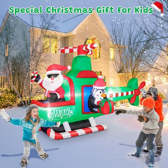 ⚡6.5FT Christmas Inflatable Helicopter Santa Claus on Outdoor Decorations - Picture 2 of 6